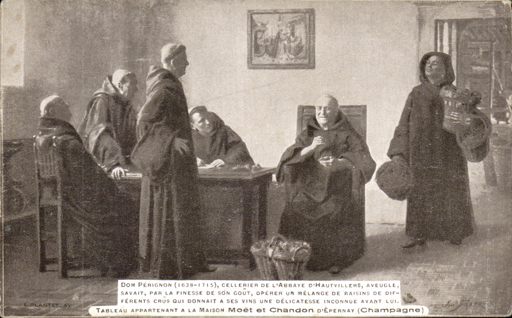CPA Dom Perignon cellerier De L'Abbaye d'Hautvillers Tableau La Maison Moet Et Chandon Champagne Moet et Chandon