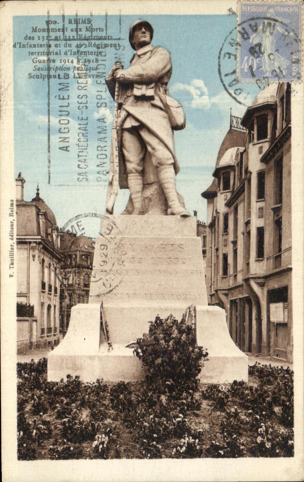 CPA Rheims War memorial of the 132 and 322 regiments of infantry militaria