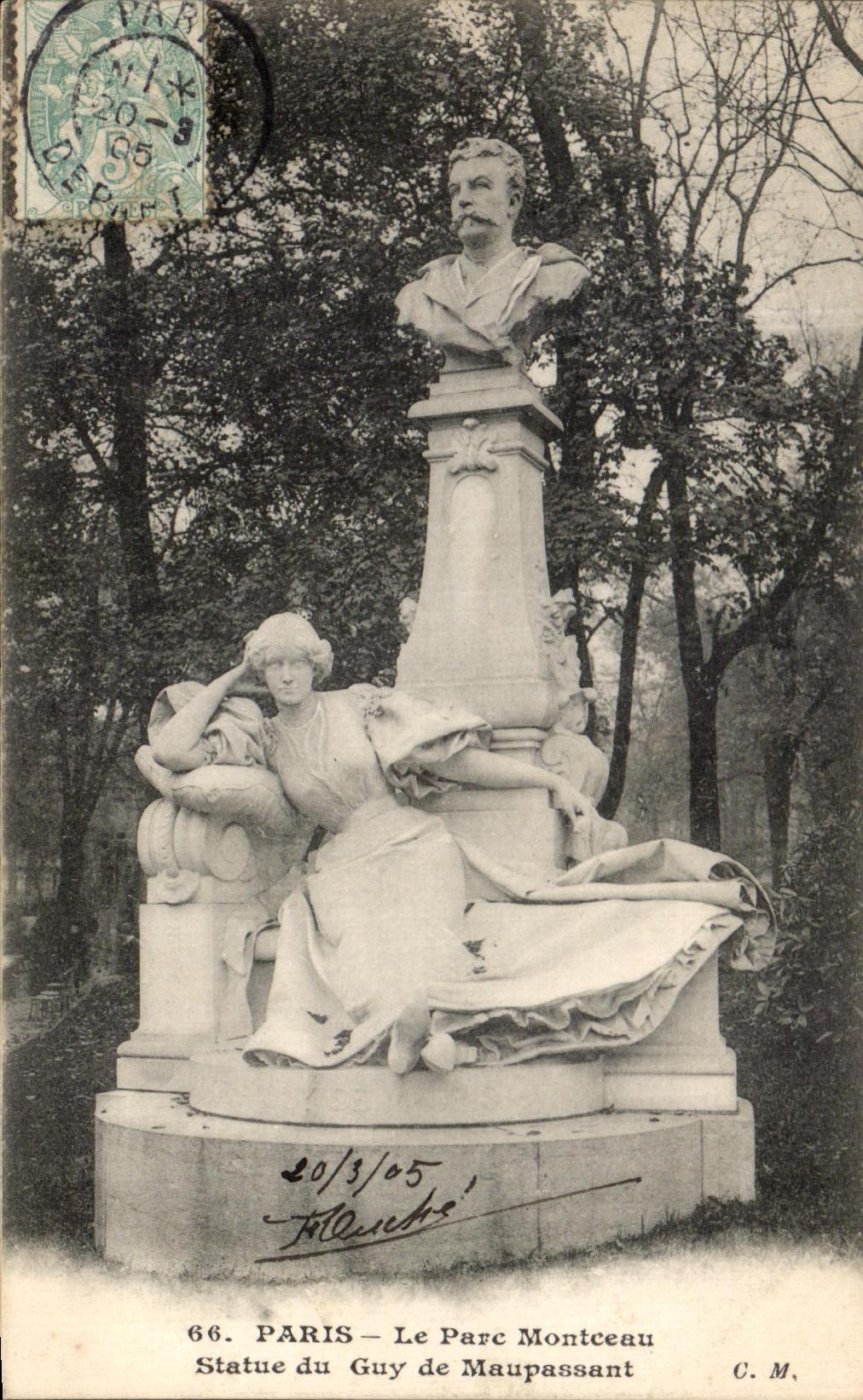 CPA Paris the Montceau Park Statue of Guy of Maupassant