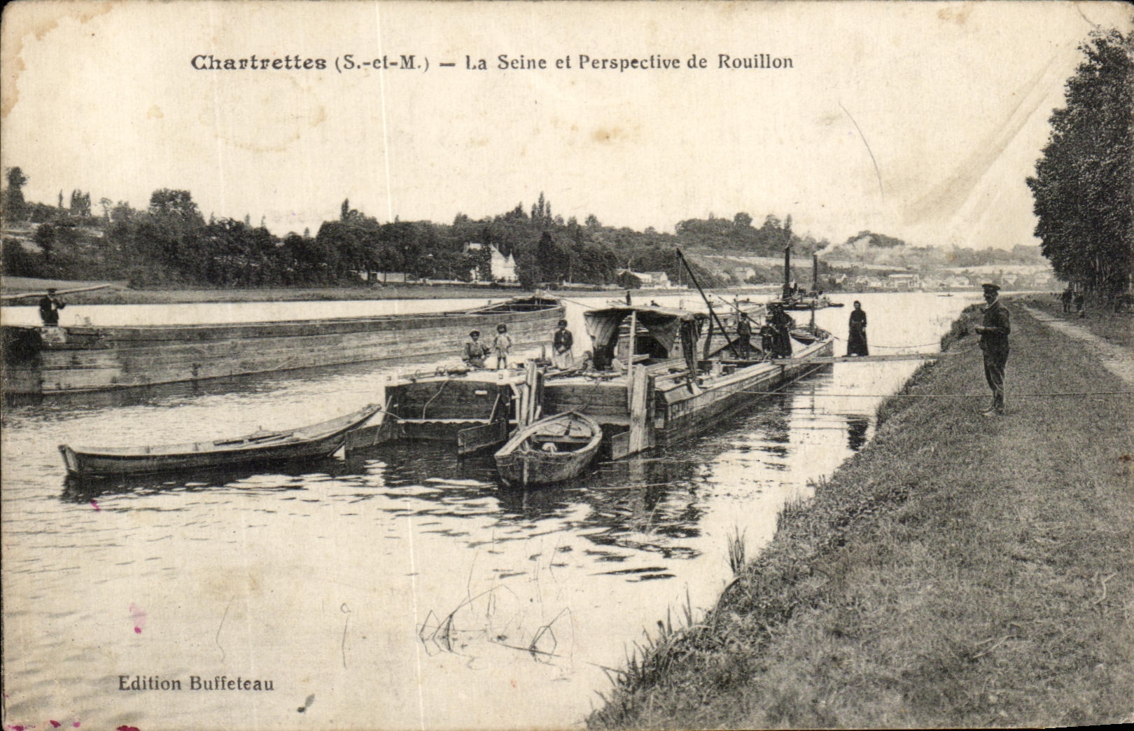 CPA Chartrettes the Seine and Perspective of Rouilion Barge