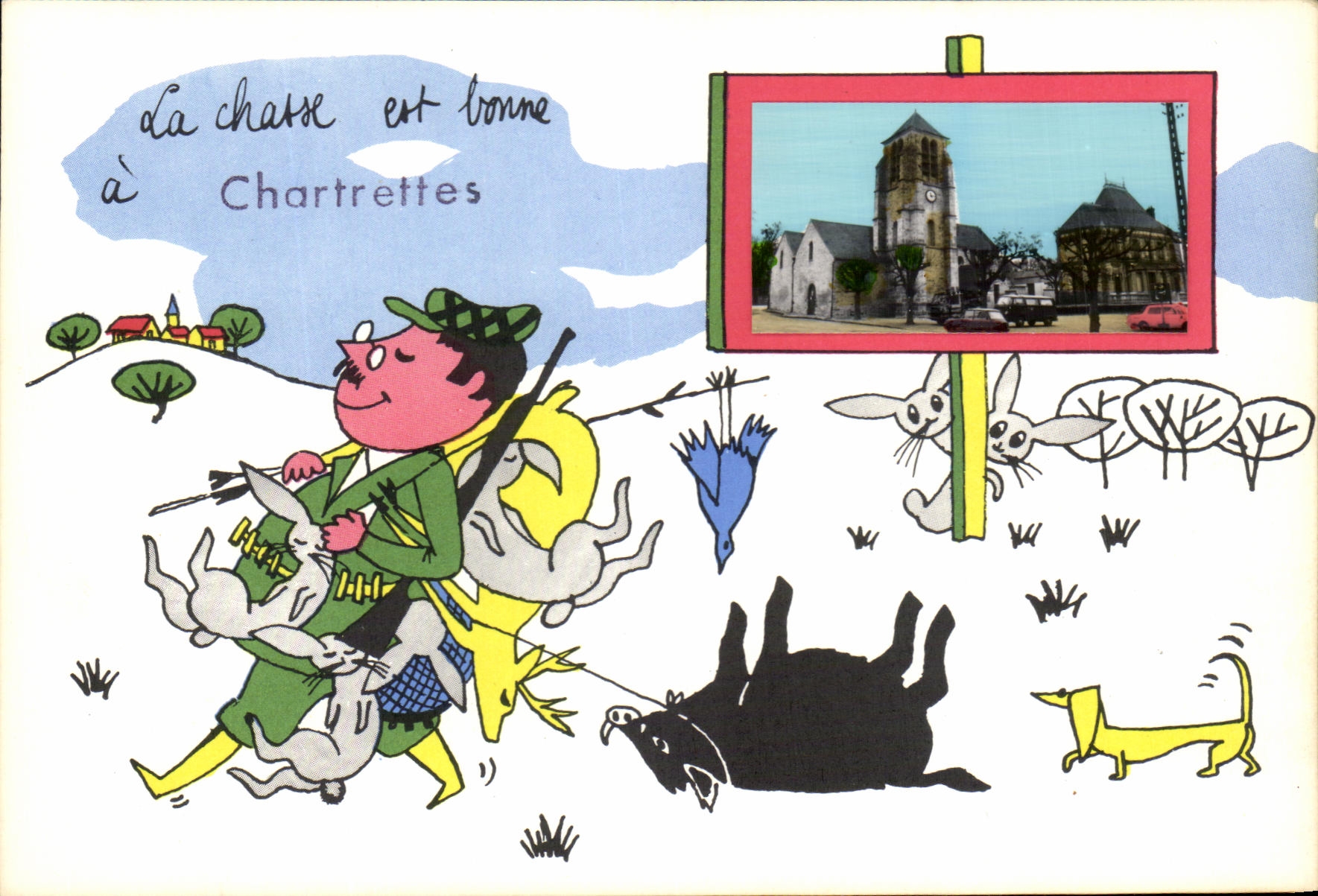 CPSM Chartrettes hunting wild boar Dog rabbits