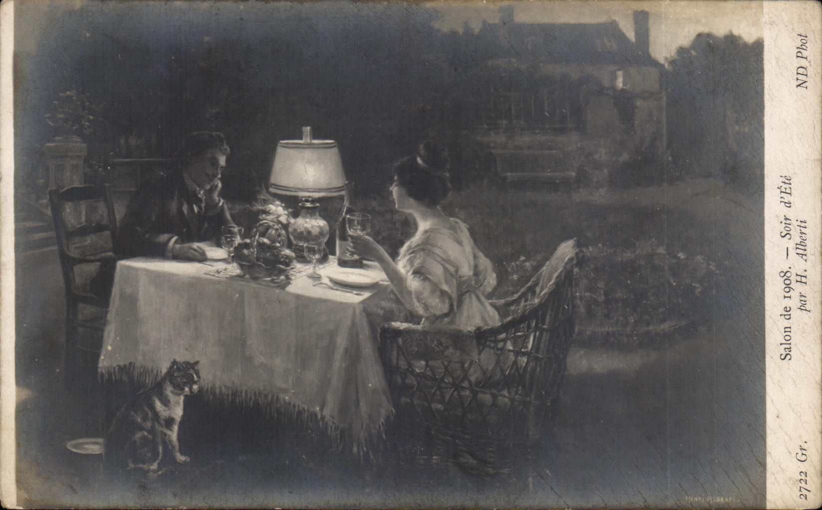 CPA Living room of Evening of Summer By H Alberti Cat