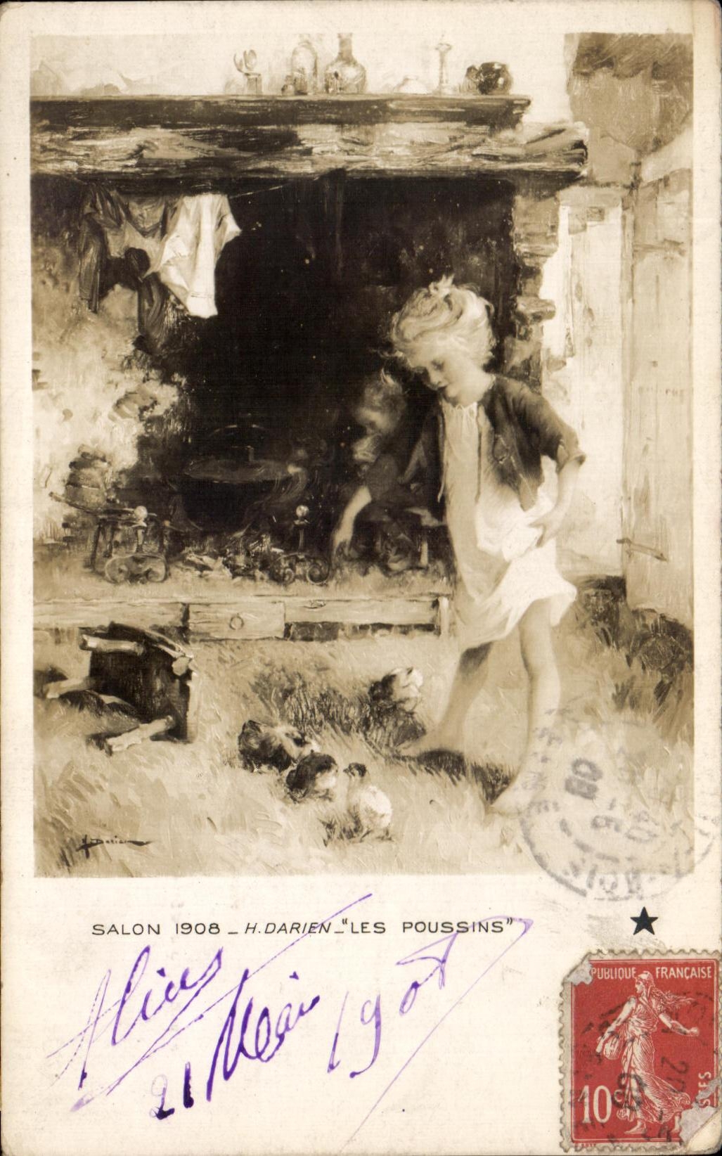 CPA Living room the 1908 Darien Chicks