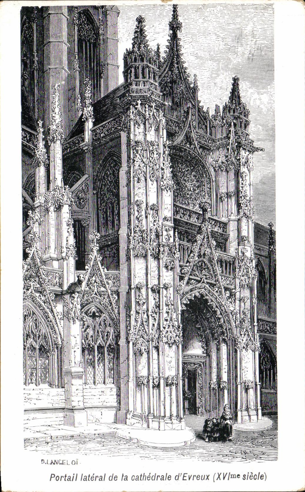 Puerta lateral de CPA de la catedral de Evreux