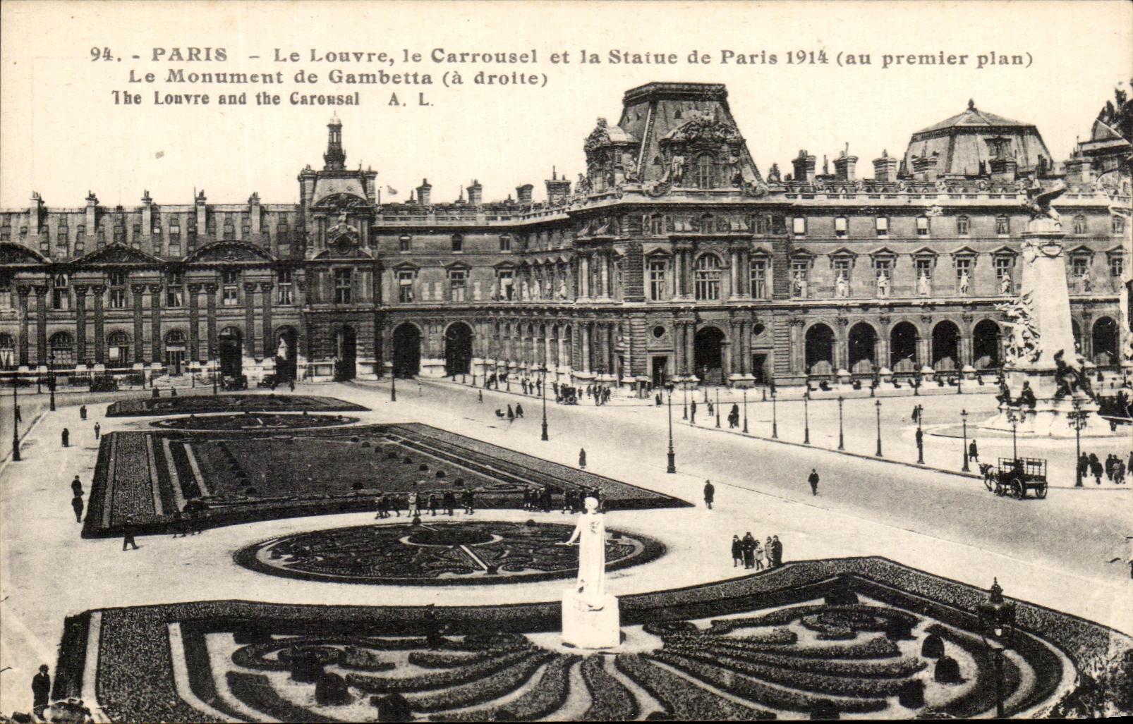 Lumbrera de CPA Paris y estatua del carrusel del La de Paris