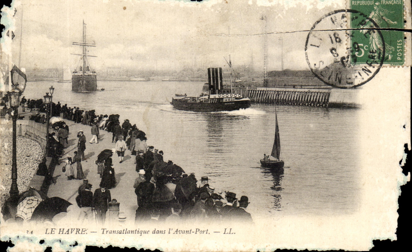 CPA Transatlatique Le Havre adentro antes de los barcos portuarios
