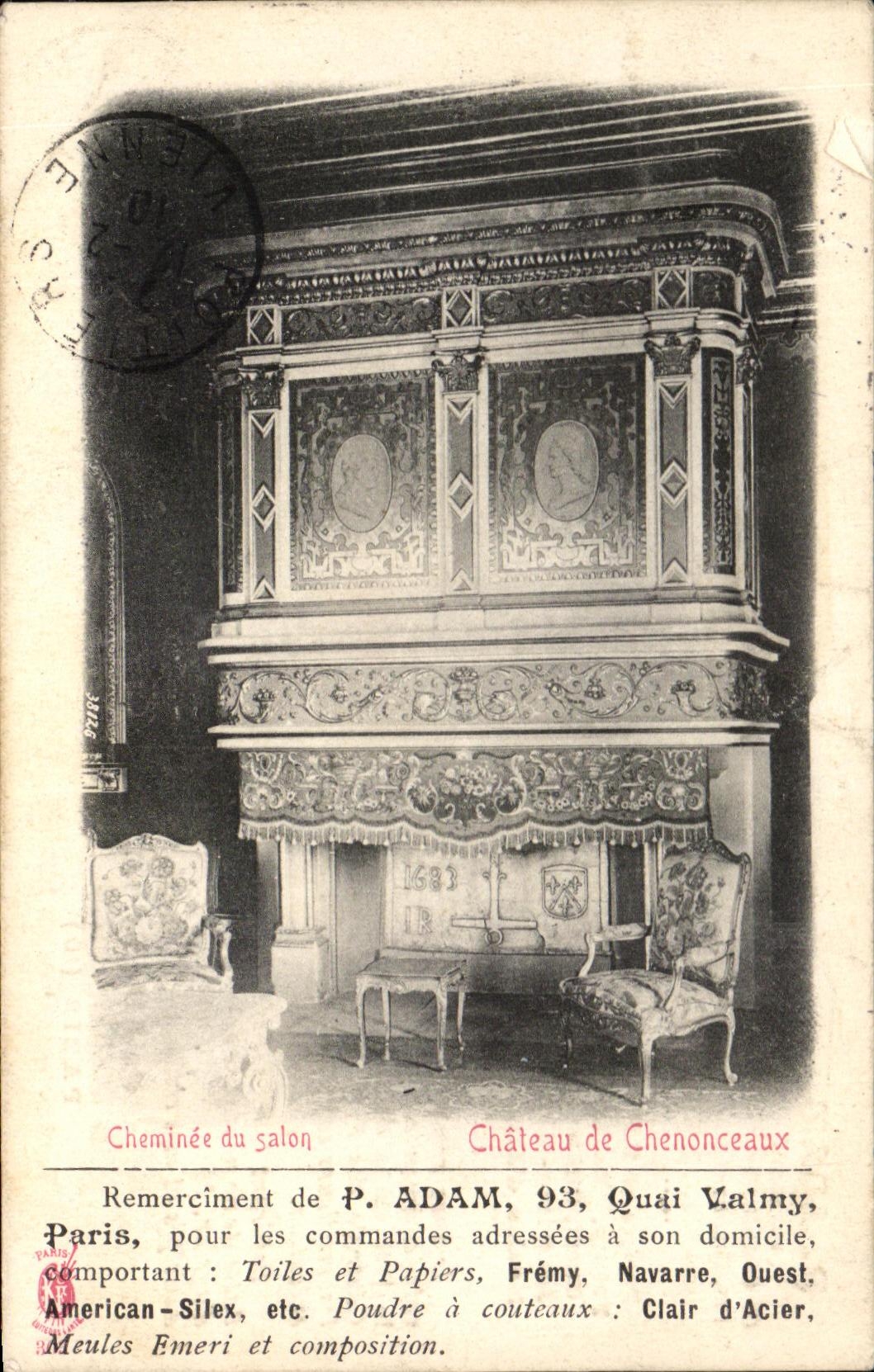 Chimenea de CPA del muelle Valmy Paris de Castle De Chenonceaux Remerciment De Adan de la sala de estar