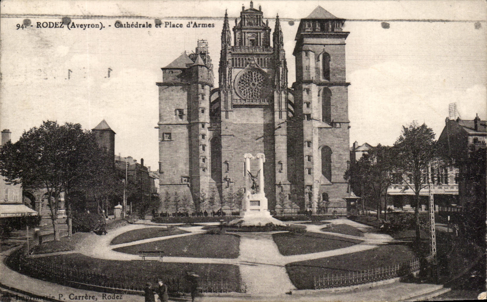 CPA Rodez Catrhedrale and Place of Weapons
