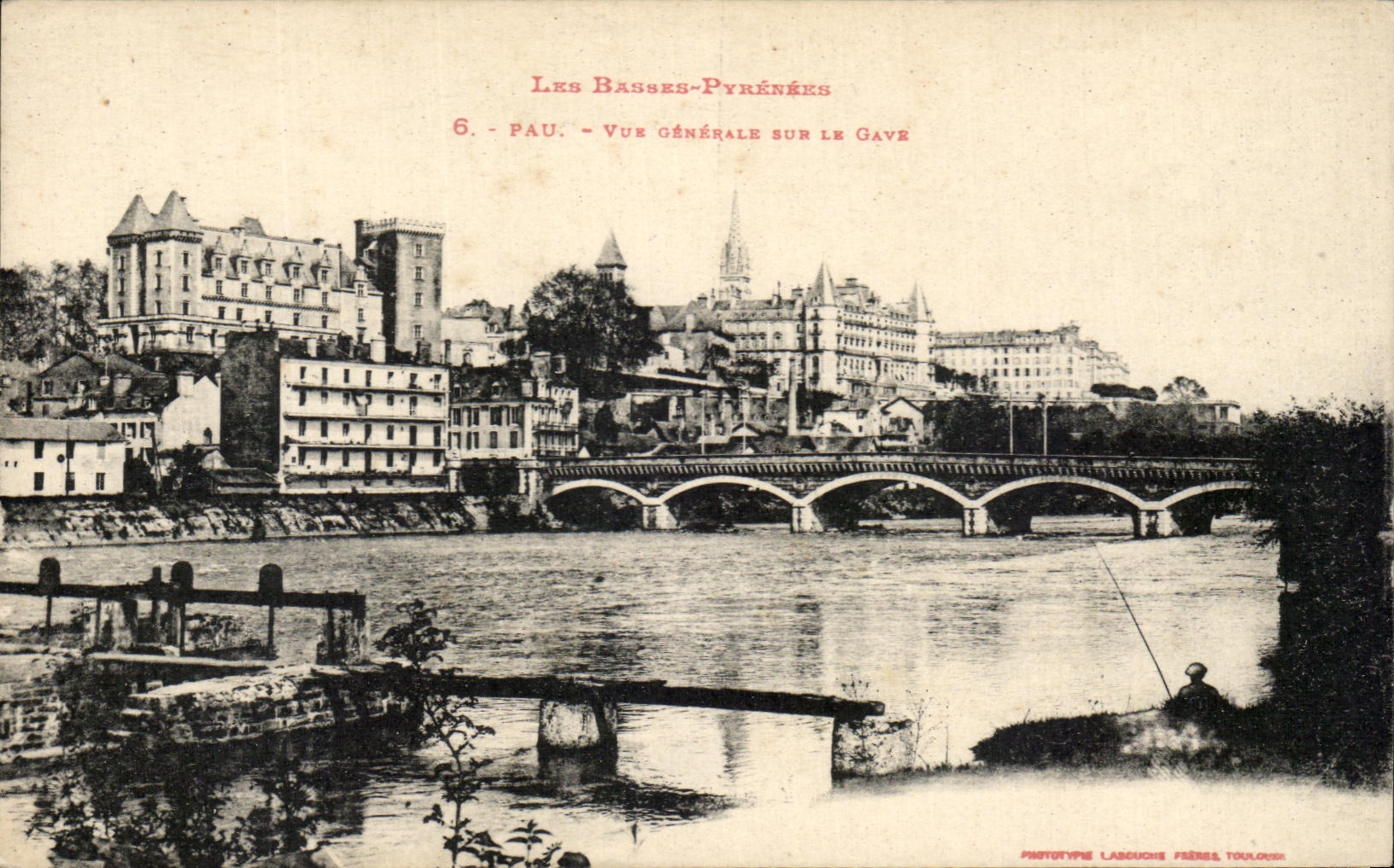 CPA the Low Pyrenees Pau View On Gave Fisherman