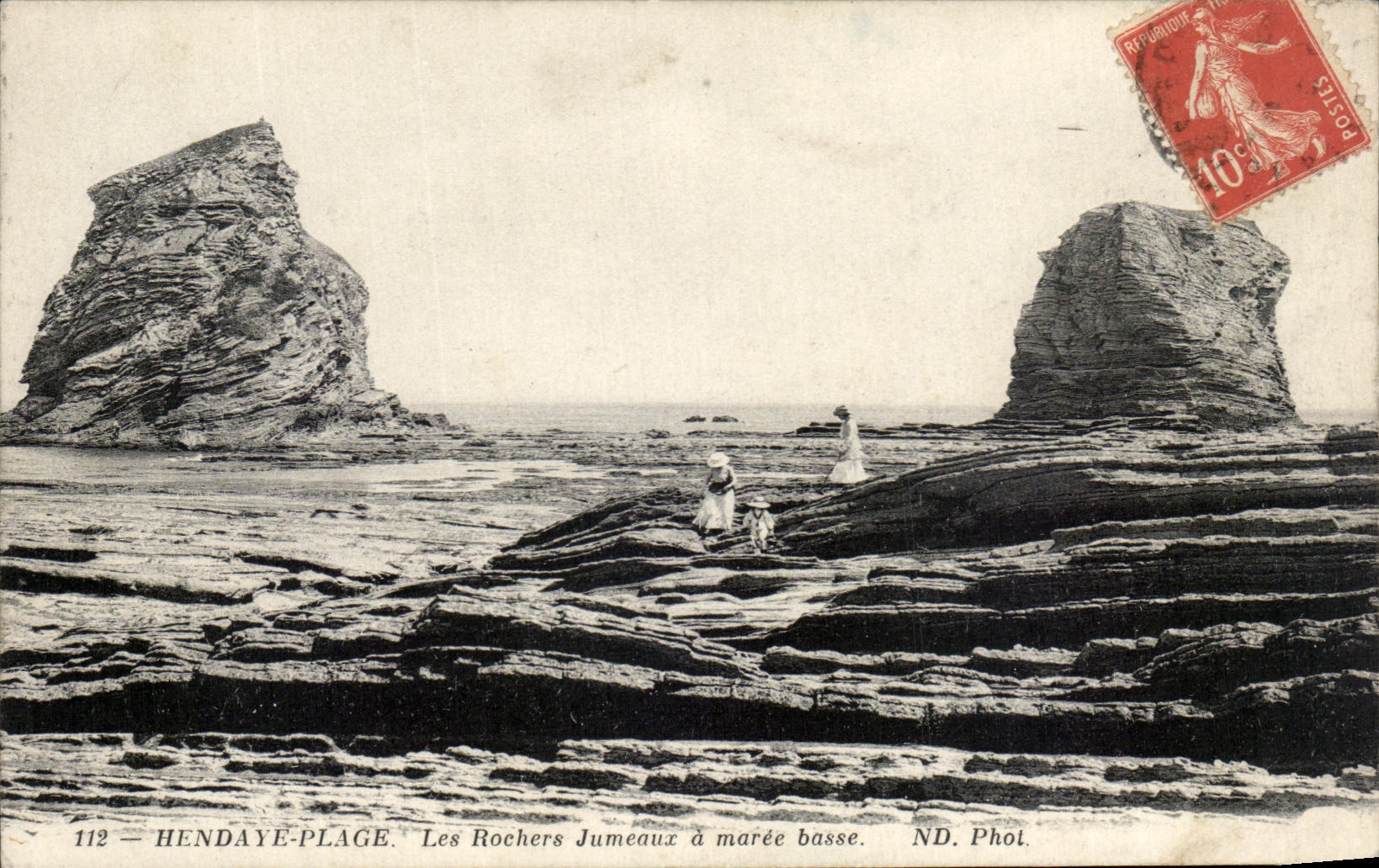 CPA Hendaye Plage the Twin Rocks has Low tide