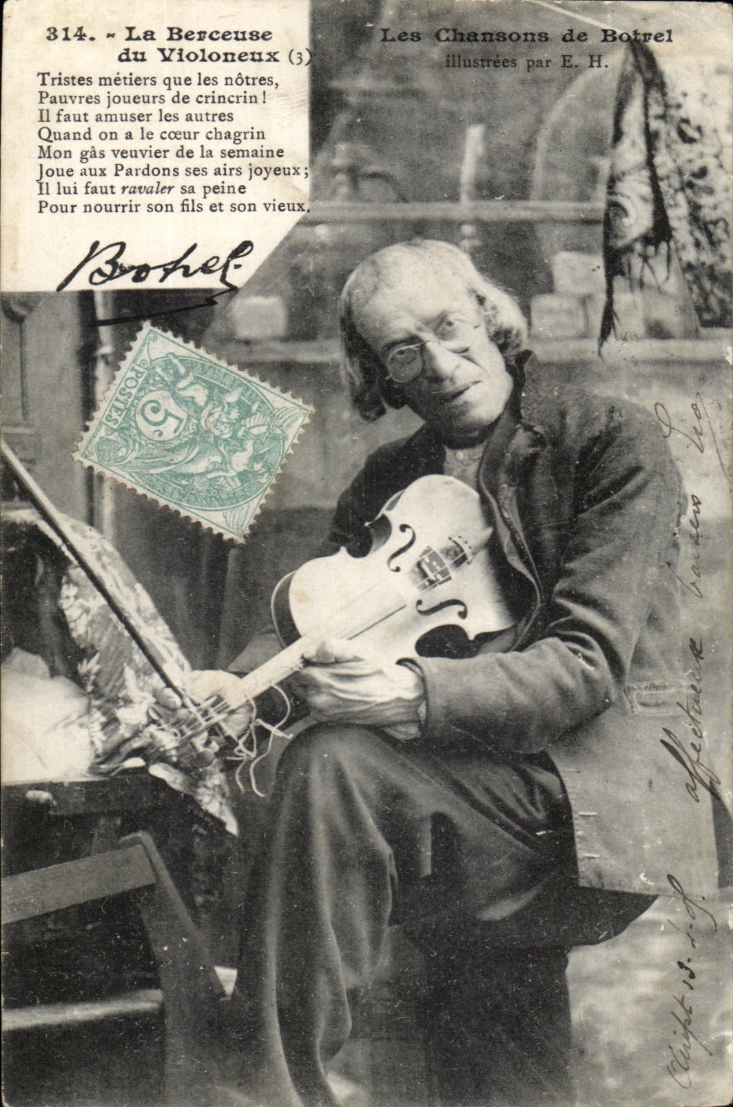 CPA la Berceuse du Violoneux Tristes metiers que les notres Violon Botrel Folklore
