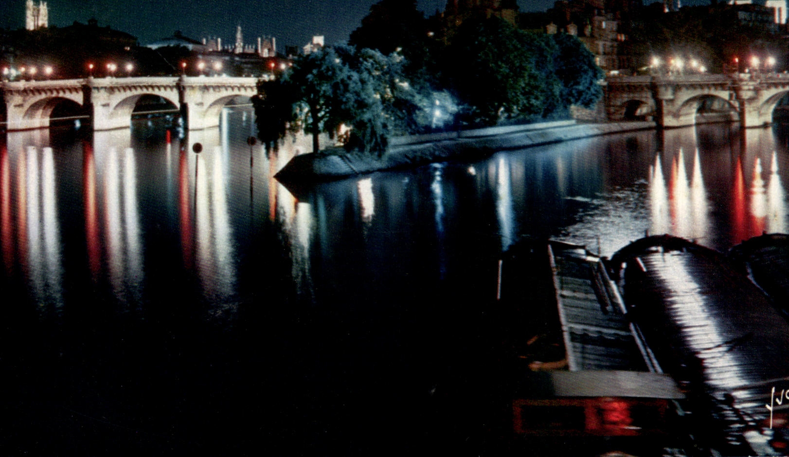 MODERN CARD Colors And Light Of Paris La France Points Gallant Green And the New Bridge Illuminate