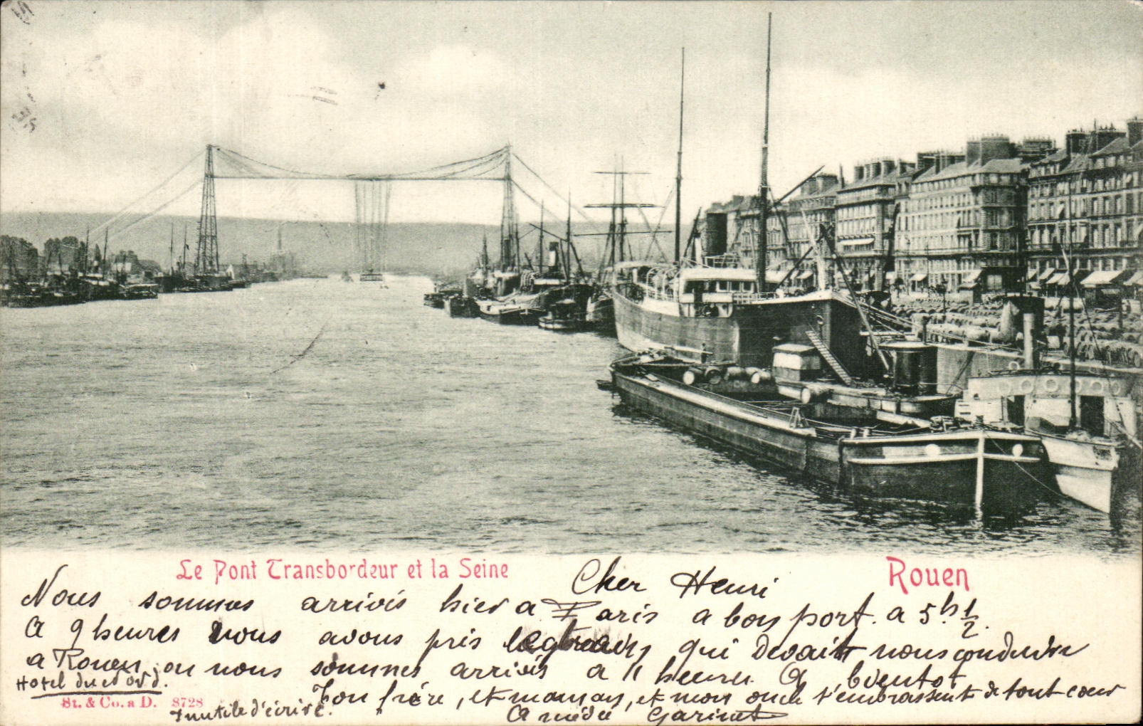 CPA Rouen the Transporter bridge and the Seine Boats barges