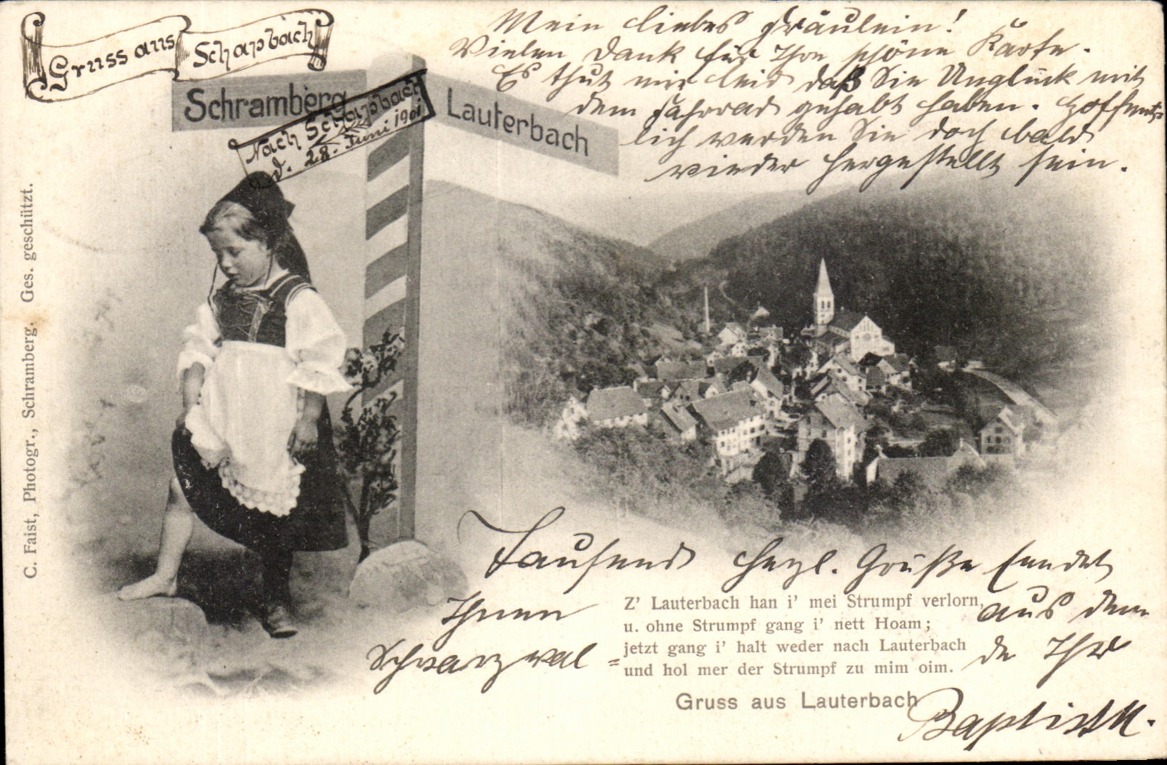 CPA Gruss aux lauterbach Schassbach Enfant Folklore