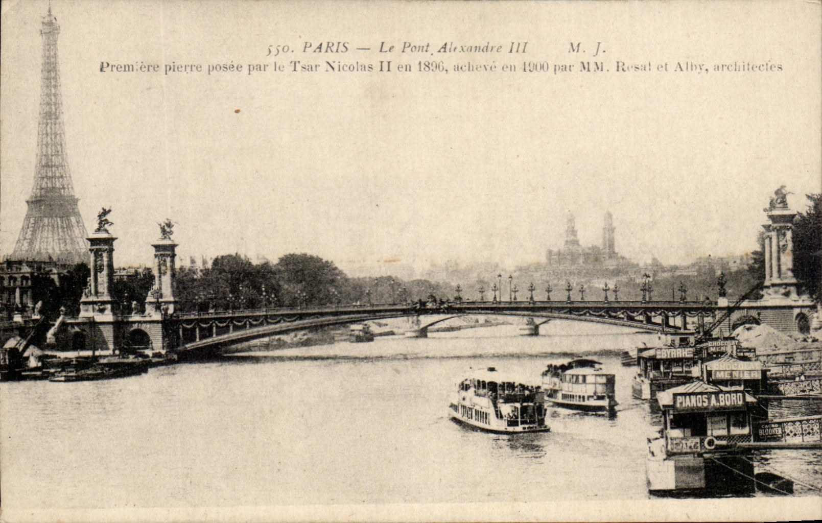 CPA Paris the Bridge Alexandre III Eiffel Tower Barges