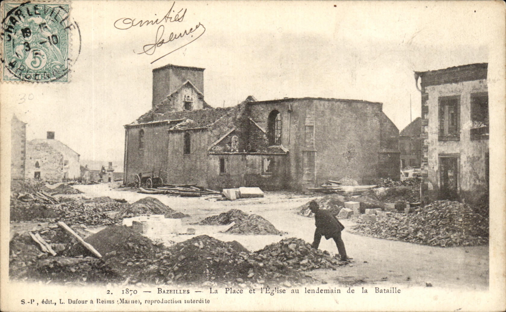 Los lugares del La de CPA Bazeilles y la iglesia en el dia siguiente del Militaria luchan