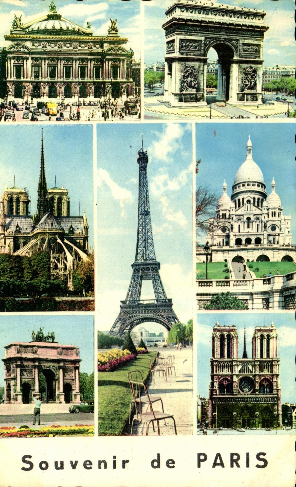 Recuerdo de CPSM del recuerdo de Paris Paris del corazon de la consagracion de Arc De Triomphe de la torre Eiffel de Paris nuestra senora