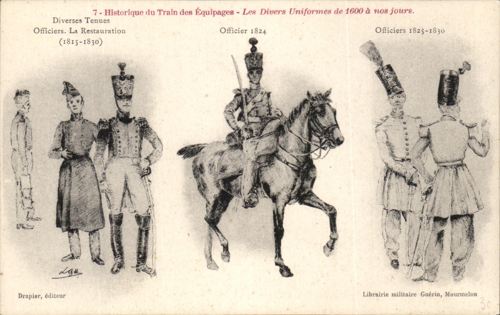 CPA Historique du Train des Equipages Les divers Uniformes Restauration Cavalier Militaria