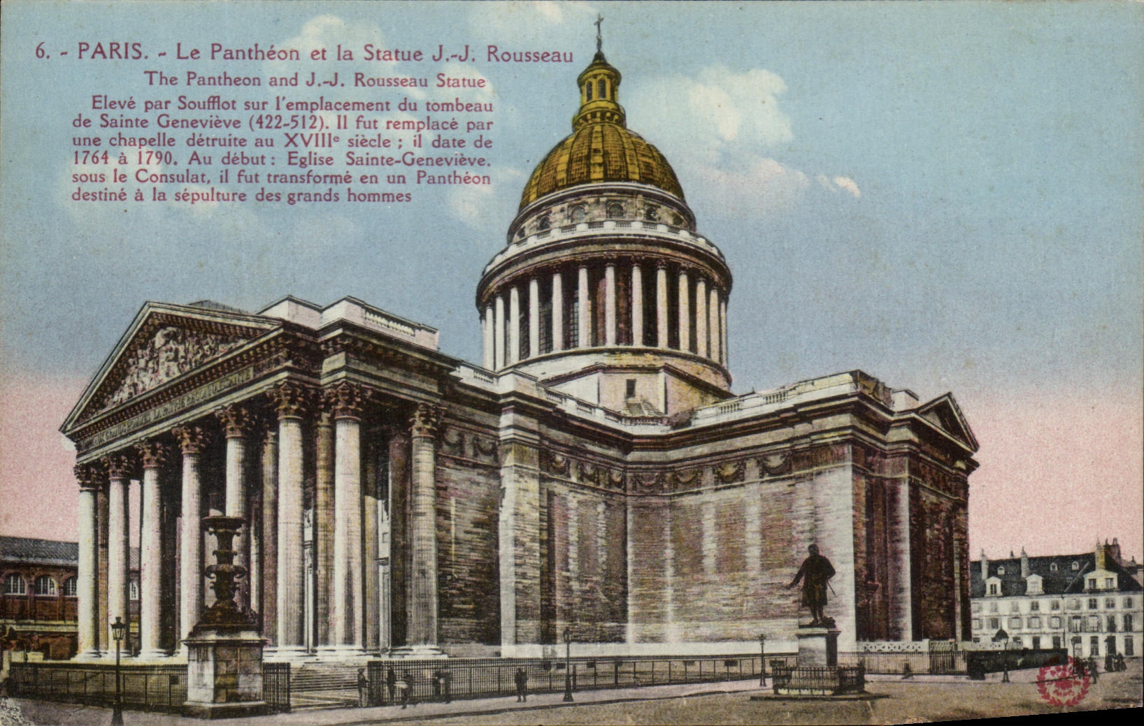 CPA Paris la estatua Rousseau del panteon y del La