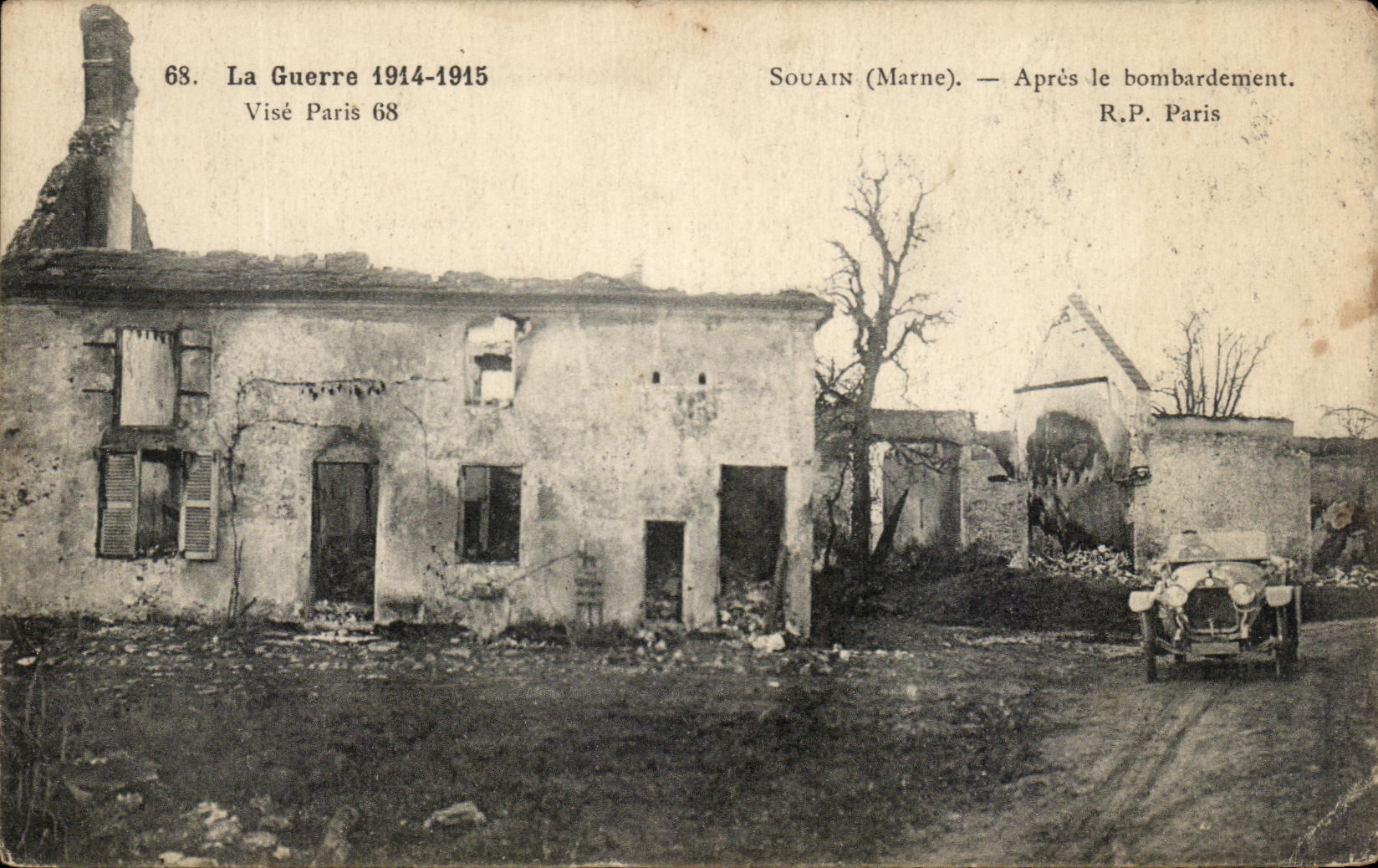 CPA Souain After the Automobile Militaria Bombardment