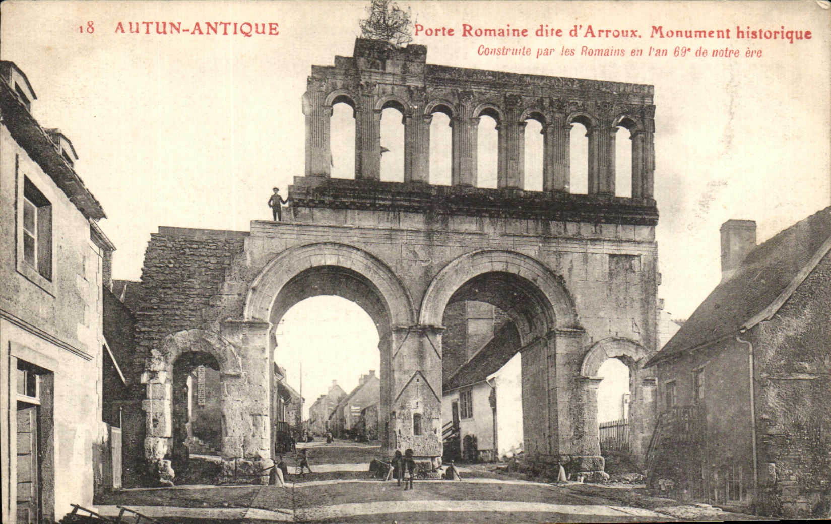 Ancient CPA Autun Roman Gate known as of Arroux Monument historiqye