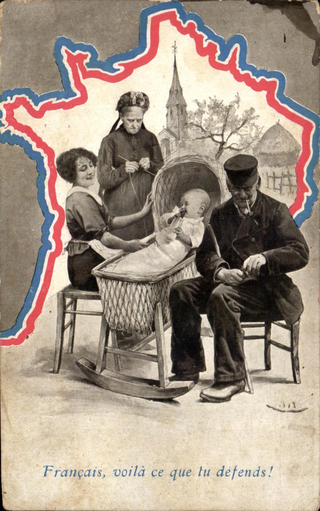 French CPA Here what you defend Militaria