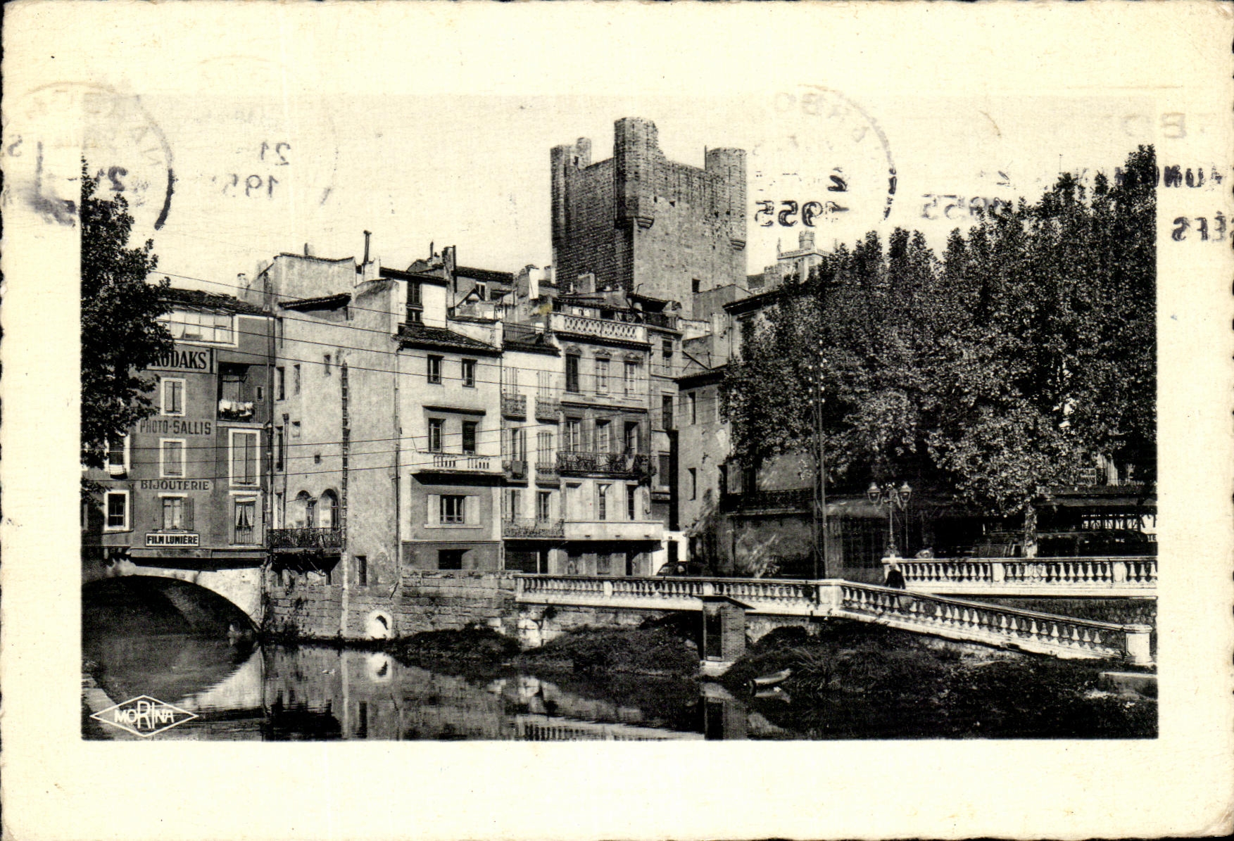 CPSM Narbonne Rue du Pont et Tour de la Mairie