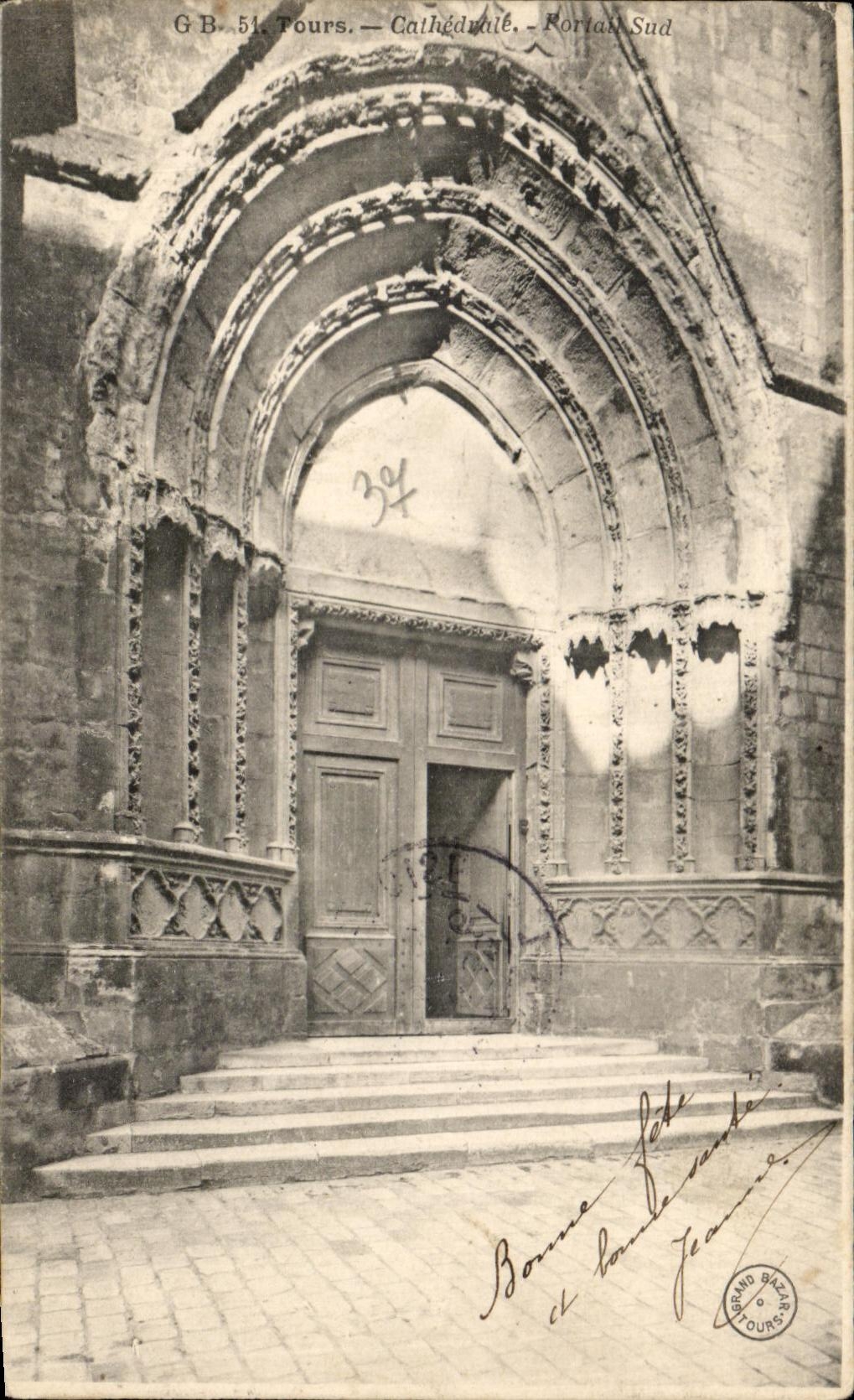 CPA Tours Cathedrale Portail Sud