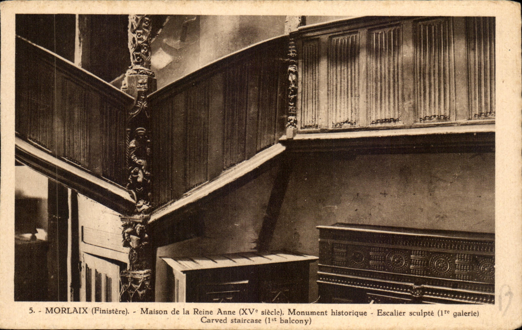 CPA Morlaix Maison of the Queen Anne Historic building Staircase carves