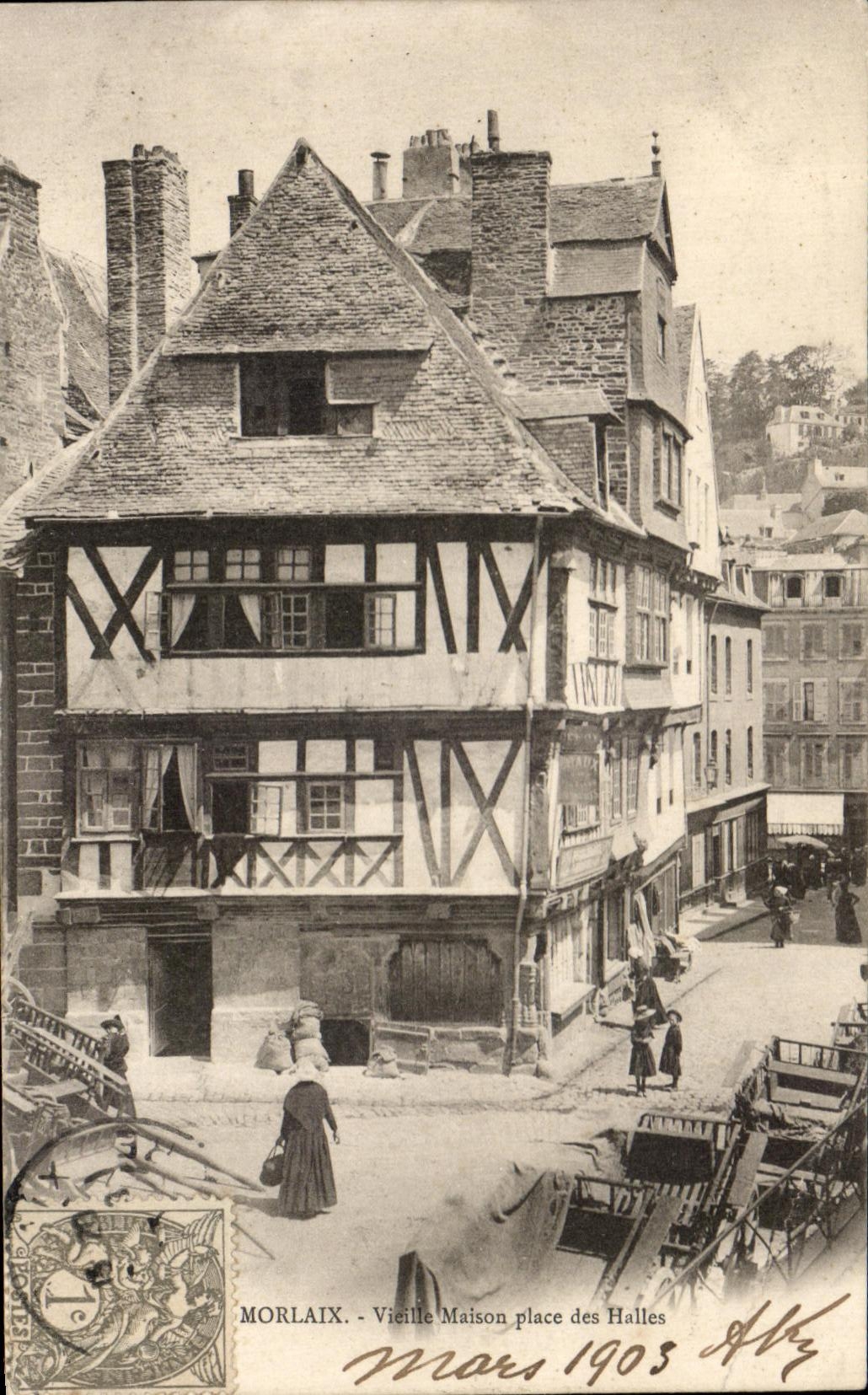 CPA Morlaix Vieille House Places Markets