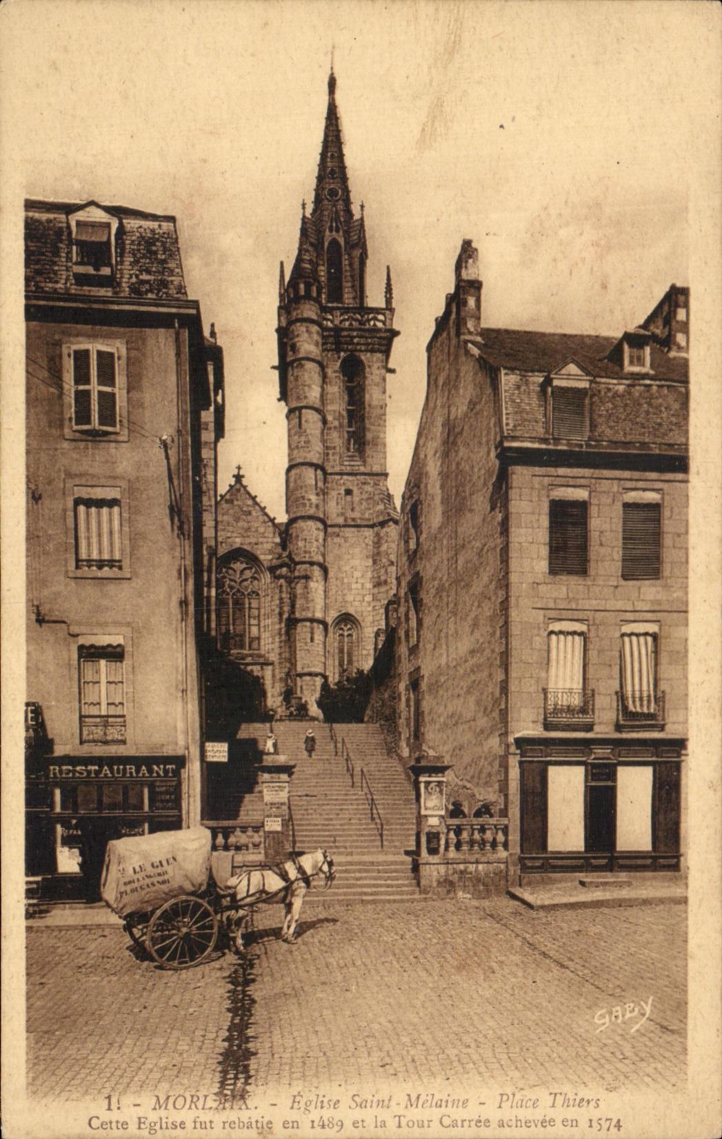 CPA Morlaix Eglise Saint Melaine Places Thiers