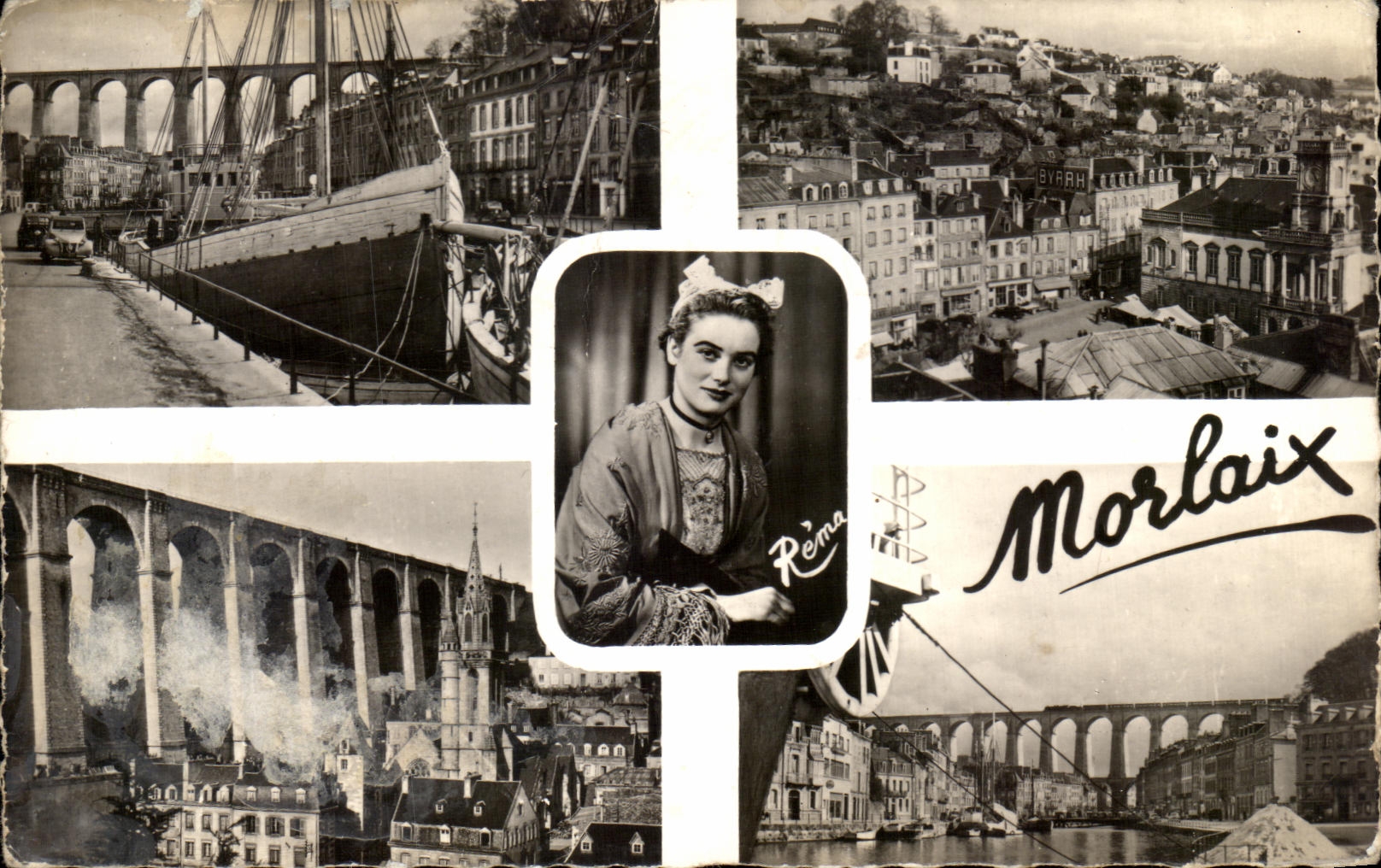 CPSM Morlaix the viaduct the quay of Treguier the town hall Church Sainte Melaine the quay of the Leon