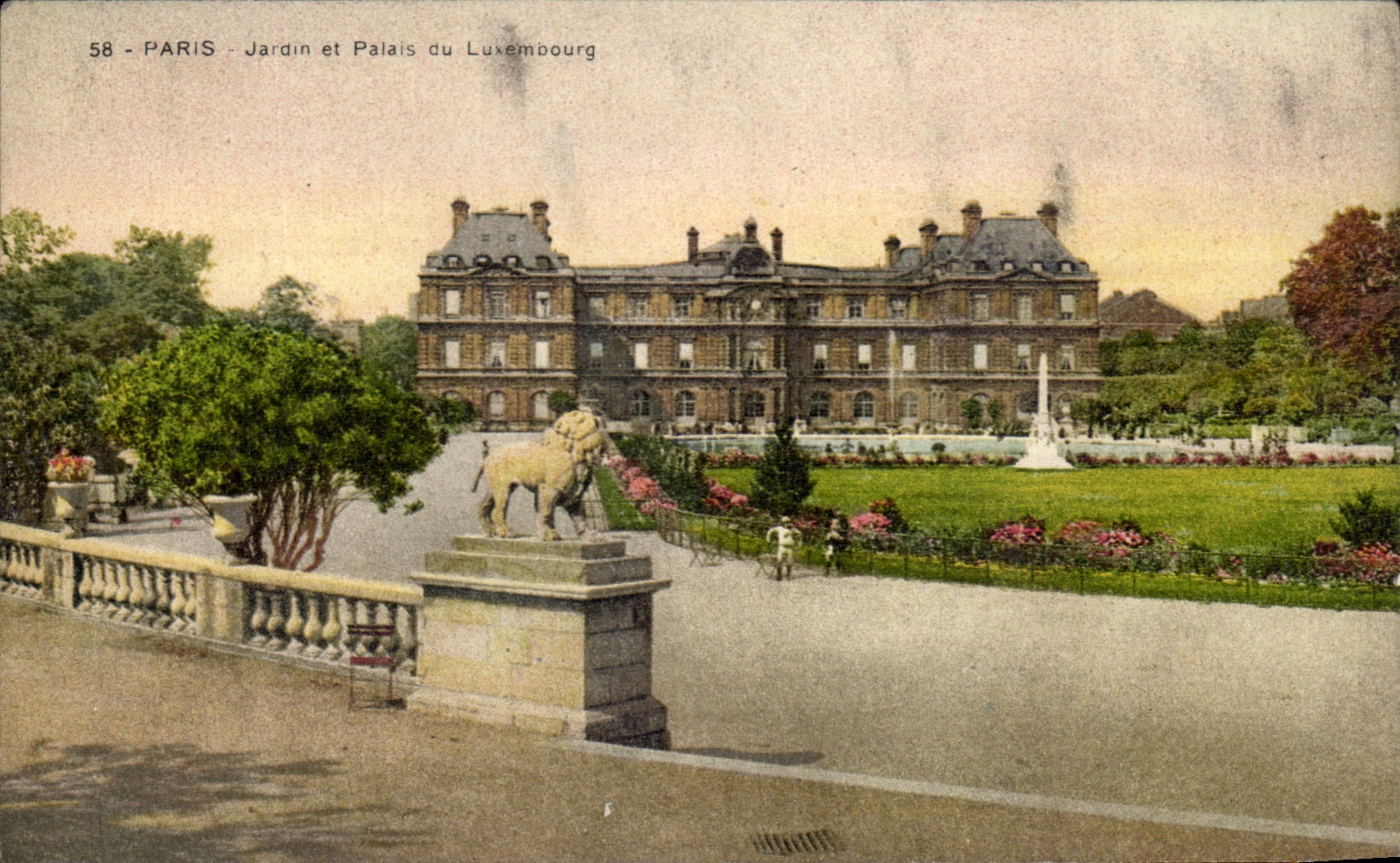 CPA Paris Jardin Et Palais Du Luxembourg Lion