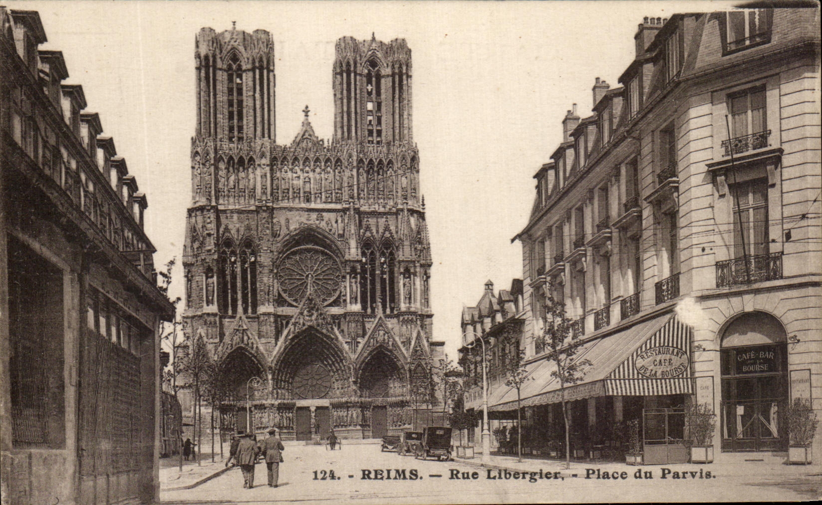 CPA Rheims Rue Libergier Places Square Coffee Bar of the Stock Exchange