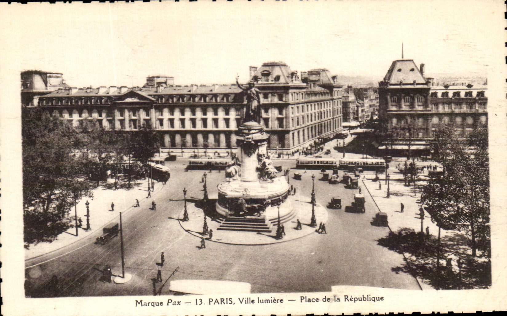 CPA Paris City of Light Places Republic Trams