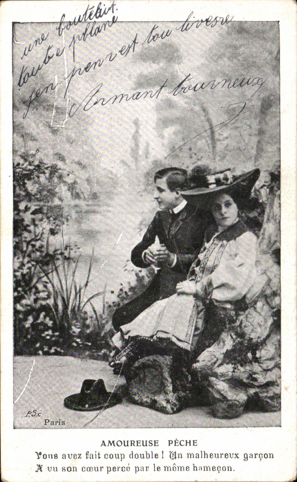 CPA Amoureuse Peche Vous Avez Coup Double Femme