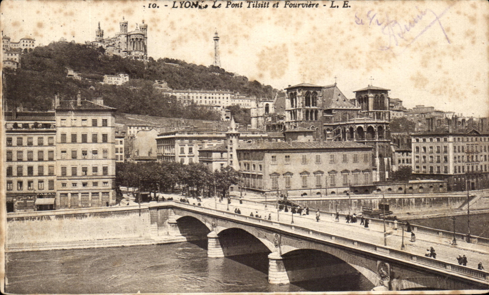 CPA Lyon the bridge Tilsitt and Fourviere