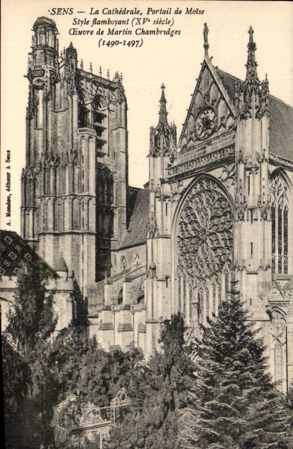 CPA Sens La Cathedrale Portail de Moise Style Flamboant Ocuvere de Martin Chambridges