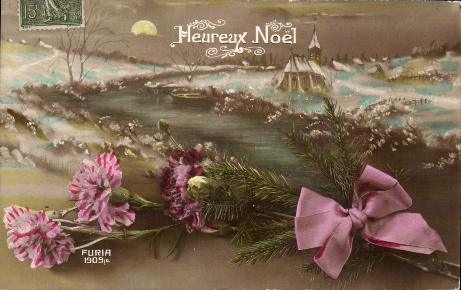 CPA Fantaisie Fleurs Heureux Noel