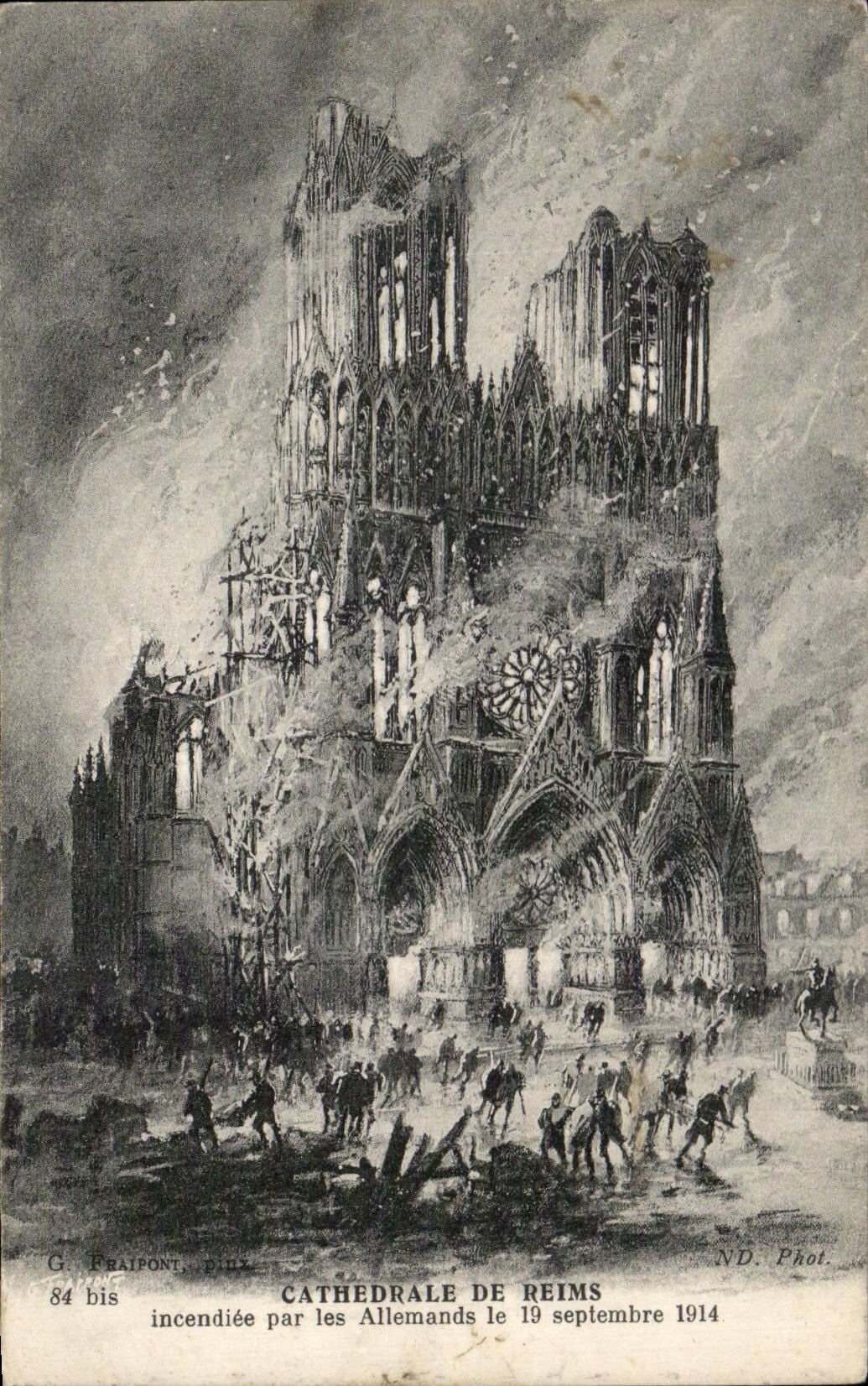 CPA Cathedral Of Rheims Set fire to By the Germans 1914