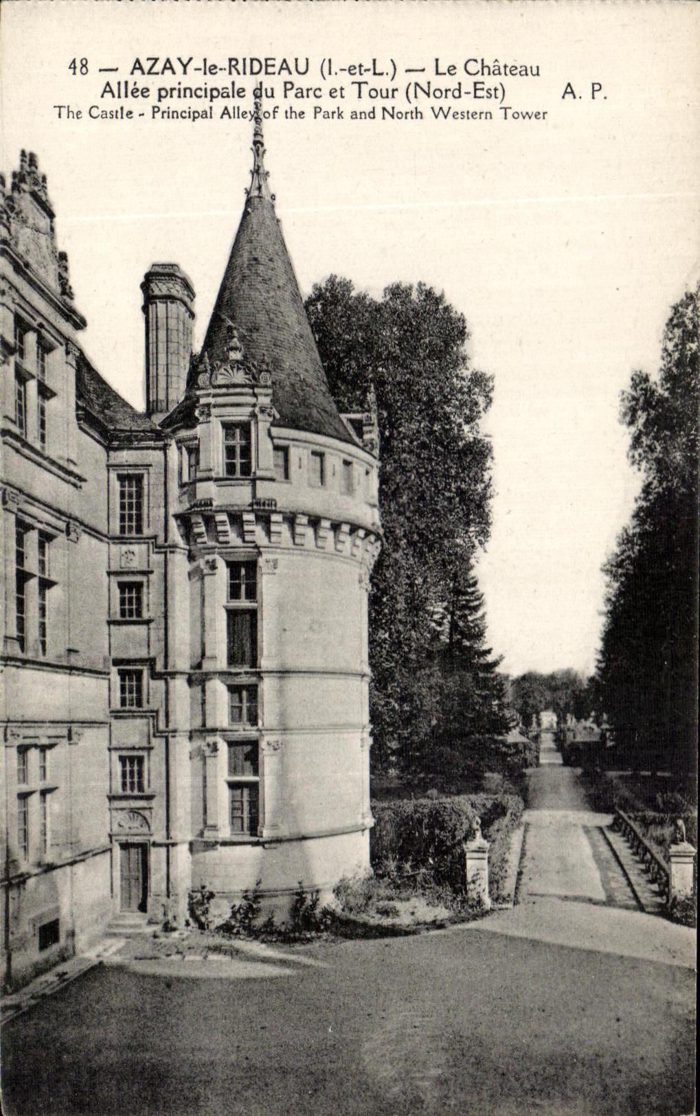 CPA Azay la cortina el principal de Allee del castillo del parque y de la vuelta