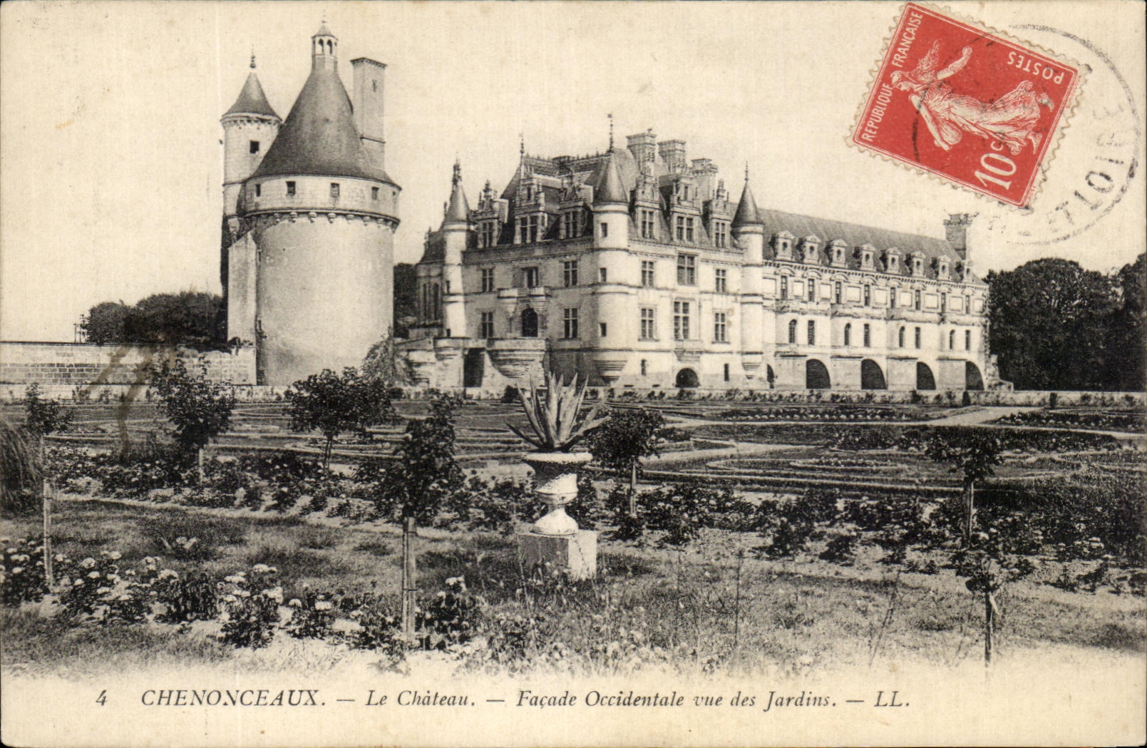 CPA Chenonceaux la vista occidental del ataque frontal del castillo de los jardines