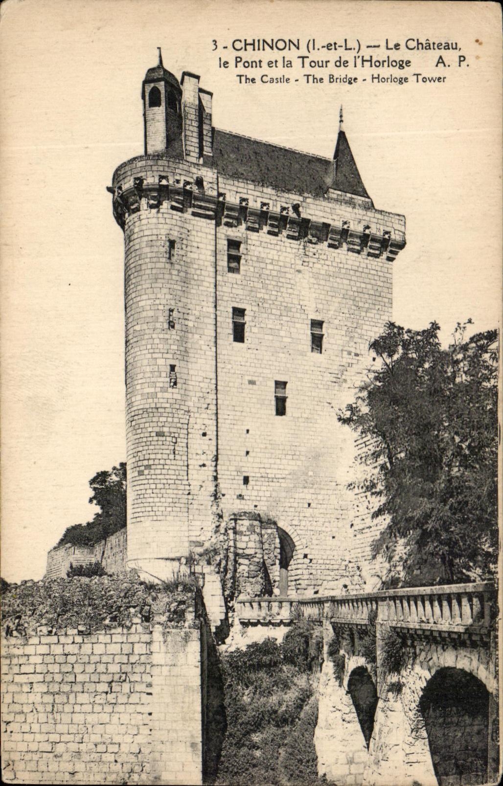 CPA Chinon the Castle the Bridge and the Tower of the Clock