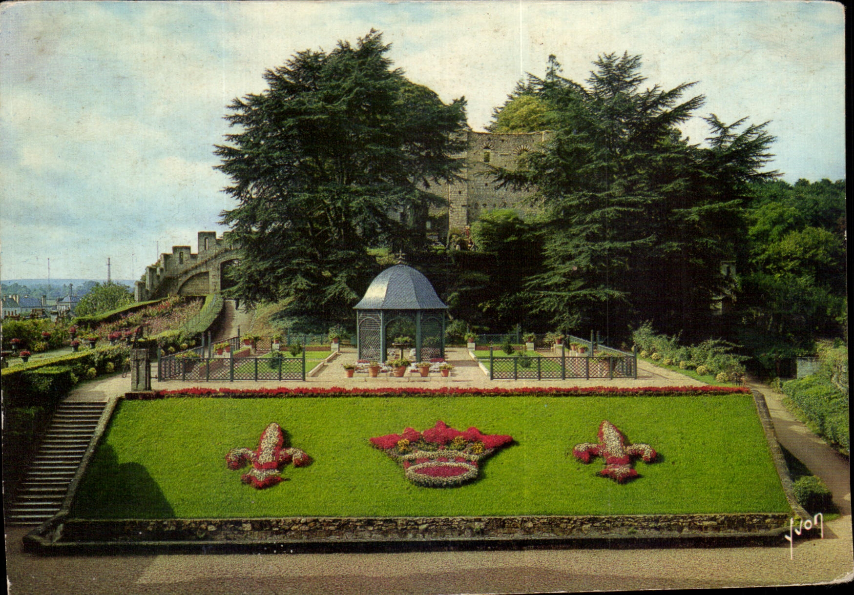 Colores de CPSM y Lumiere de Francia el valle de Loire el castillo de los jardines de Langeais y del quiosco