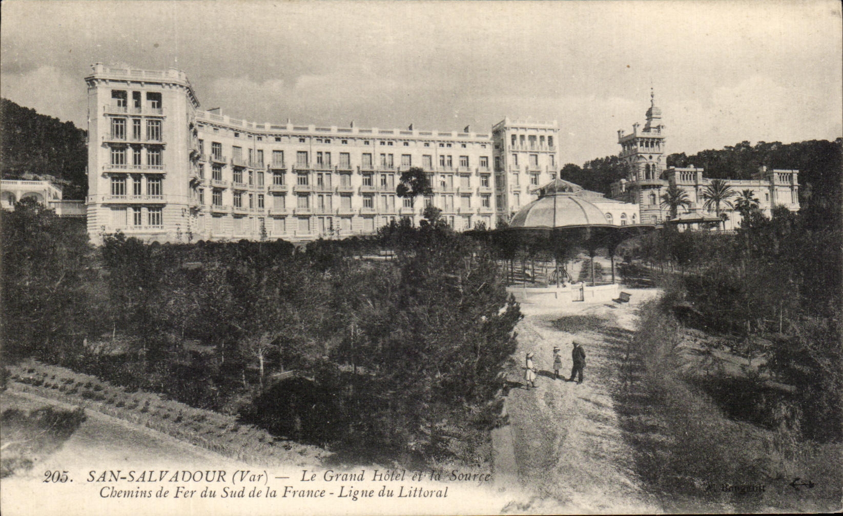 CPA San Salvadour Le Grand Hotel Et La source Chemins De Fer Du sud De La France Ligne du littoral