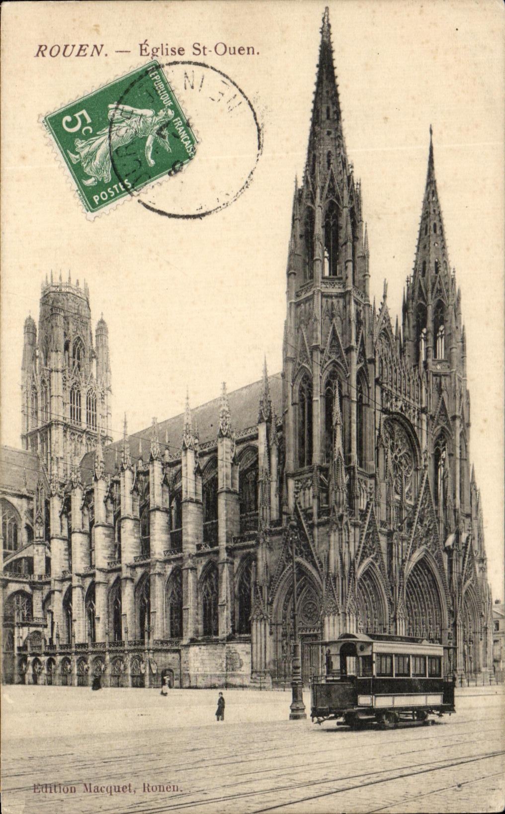 CPA Rouen Church St ouen Tram