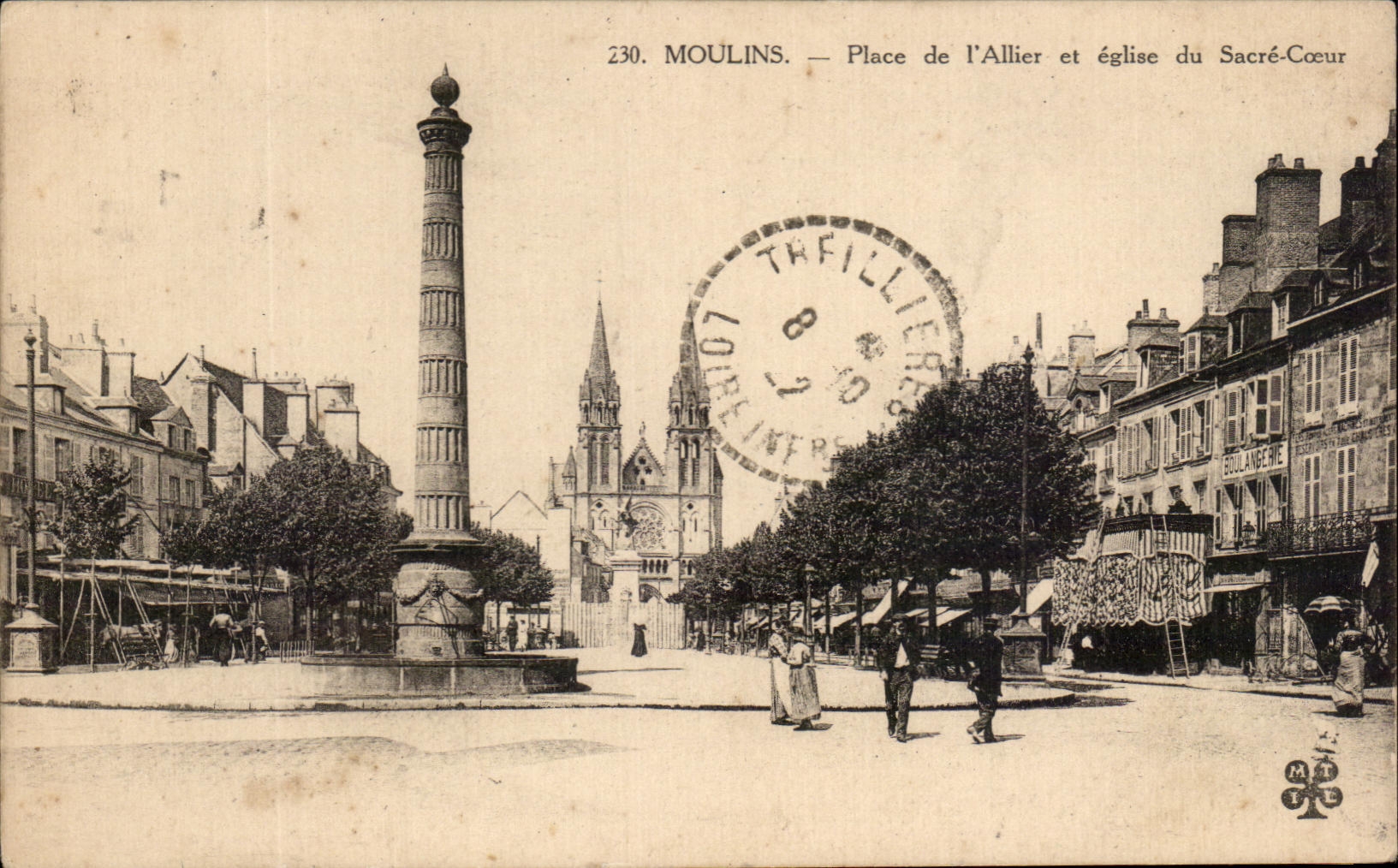 CPA Moulins Place of Allier and Church of the Sacring Heart