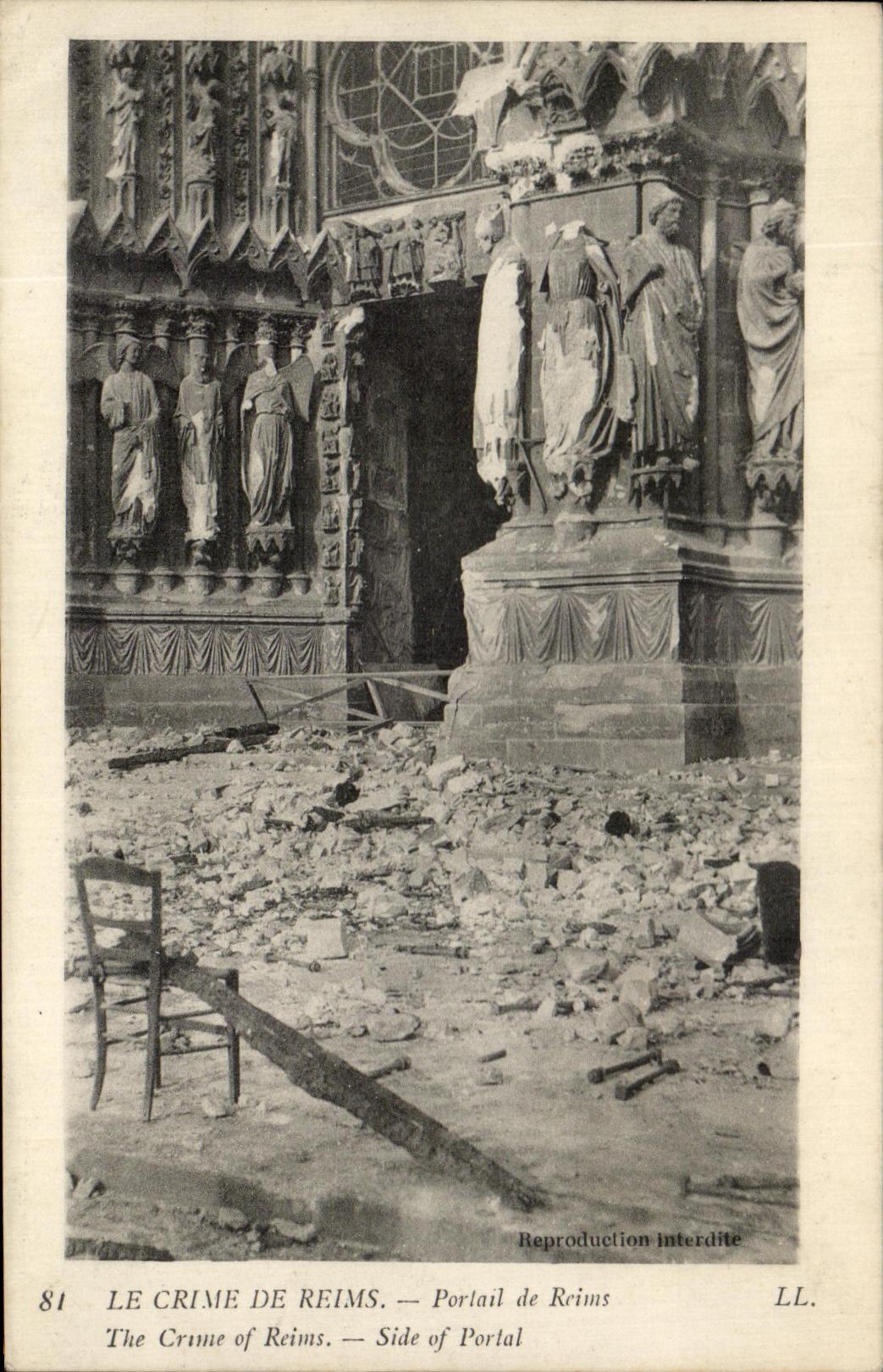 CPA the Crime of Rheims Portail De Rheims Militaria