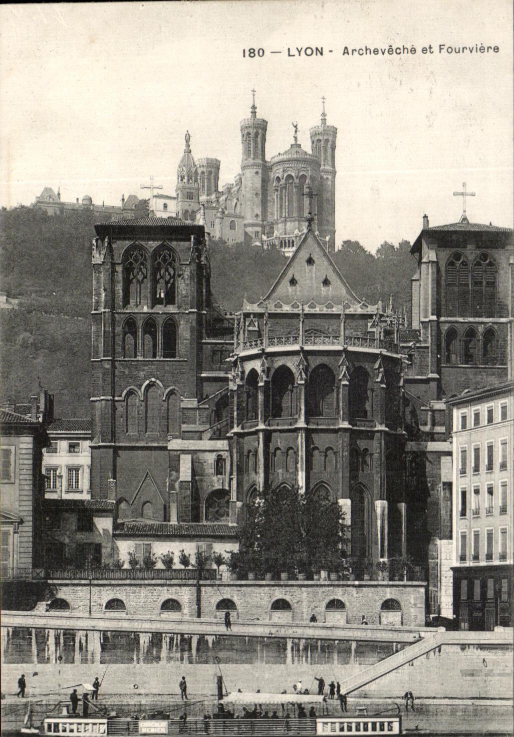 CPA Lyon Archbishop's palace and Fourviere Barge