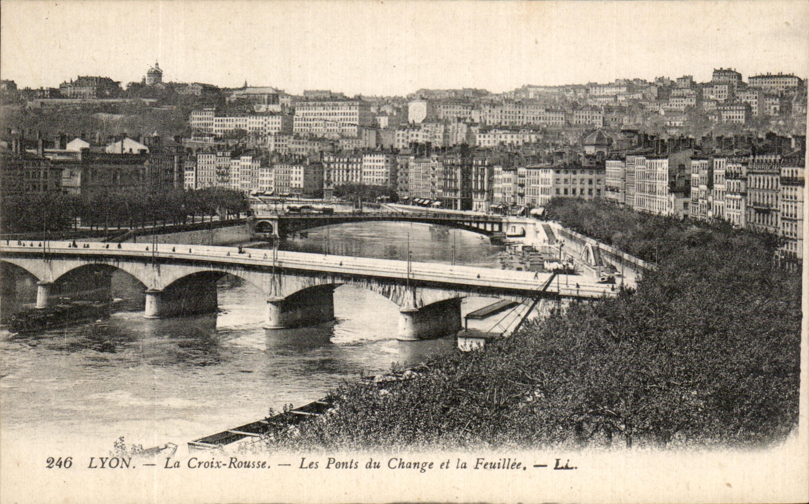 CPA Lyon Crosses Russet-red the Bridges of the Exchange and Feuillee